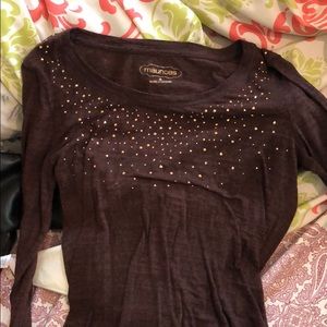 Sparkly, long sleeve brown shirt.